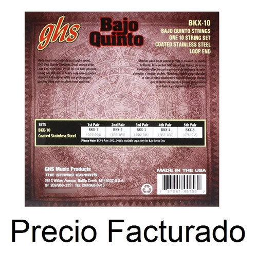Cuerdas Para Bajo Quinto Ghs Negras Bkx-10 Nuevas Envio