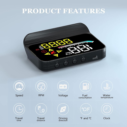 Proyector Gps Hud Obd2 Con Pantalla Frontal Y Velocímetro
