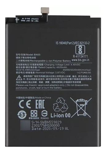Bateria Pila Xiaomi Redmi Bn55 Note 9s 30d Gtía Tiend Chacao