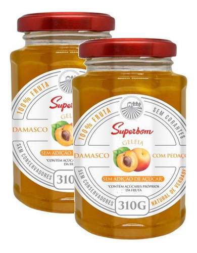 Kit 2 Geleia De Damasco Sem Açucar Superbom 100% Fruta 310g