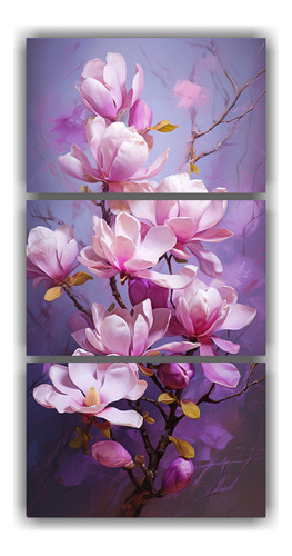 90x180cm Cuadro Vanguardia: Magnolias Verdes Y Moradas