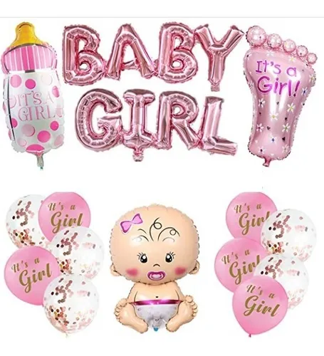 Decoración Baby Shower Bombas Globos Metalizados Niña