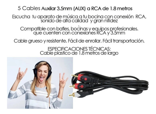 Imagen 3 de 3 de Mayoreo 5 Cables De Audio Rca A Plug 3.5 Mm 1.8 M Auxiliar