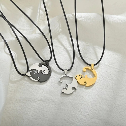 Imagen 9 de 10 de Collar Pareja Novios Gatos Corazon San Valentín Regalo Amor