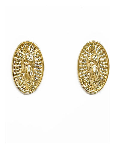 Aros Medalla Virgen De Guadalupe Enchapado Oro 18k