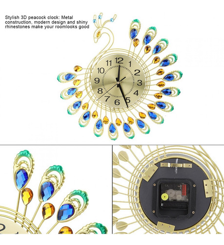 Imagen 6 de 9 de Reloj De Pared Moderno Con Forma De Pavo Real 3d, Diseño De