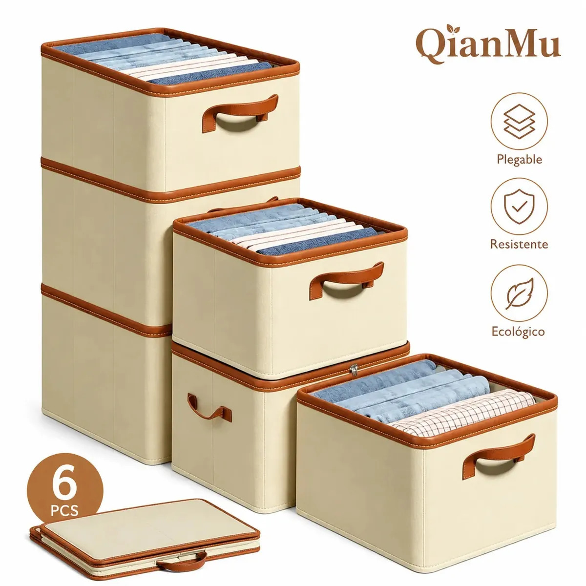 QIANMU-6pcs Caja Organizadora Plegable, Cestas De Almacenamiento
