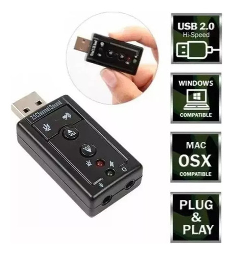 Adaptador Audio 7.1 Usb Jack 3.5 Auxiliar Auricular Microfon