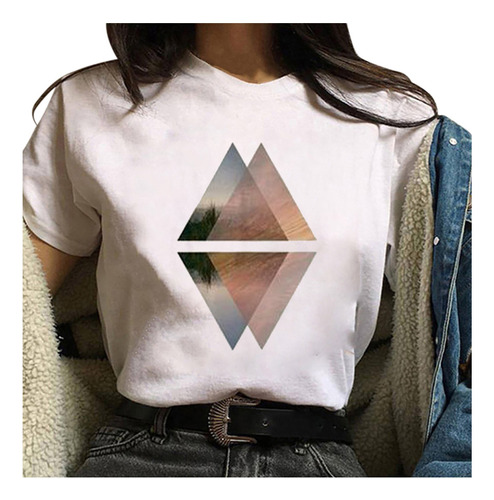 Camisetas De Mujer M Con Estampado Gráfico Geométrico, Estil