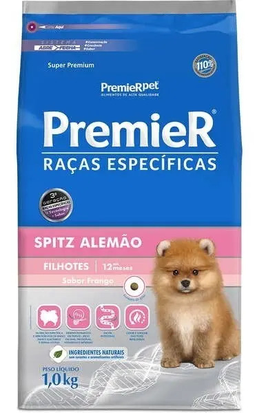 Ração Seca PremieRpet Cães Filhotes Raça Spitz Alemão Raças Específicas 1Kg Sabor Frango