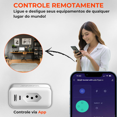 Tomada Inteligente Novadigital 10a Usb C/ Medidor De Consumo
