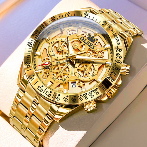 Reloj De Lujo Cuarzo Casual De Acero Impermeable Para Hombre 9913 Gold