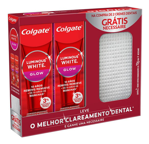 Creme Dental Colgate Luminous White 70g 2 Unid. + Necessaire