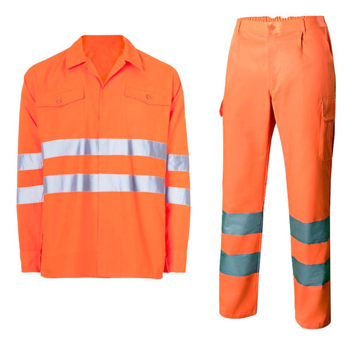 Camisa Y Pantalón De Trabajo Naranja Con Reflectivo