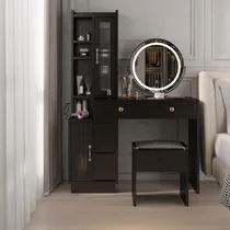Comprar Black Makeup Vanity Desk With Side Cabinet Lighted