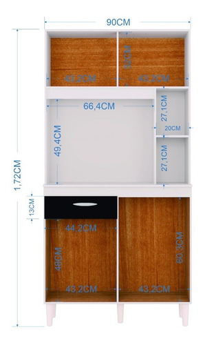 Imagen 3 de 3 de Alacena Mueble Auxiliar Cocina Kit Duda 90cm Negro Y Blanco