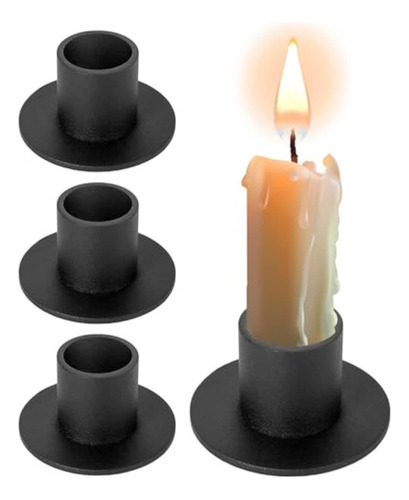 Juego De 4 Candelabros Decorativos Redondos Negros De Hierro