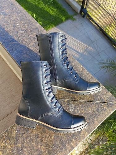 Imagem 4 de 6 de Botinha Coturno Feminino Bota Preta Cano Médio Salto Baixo