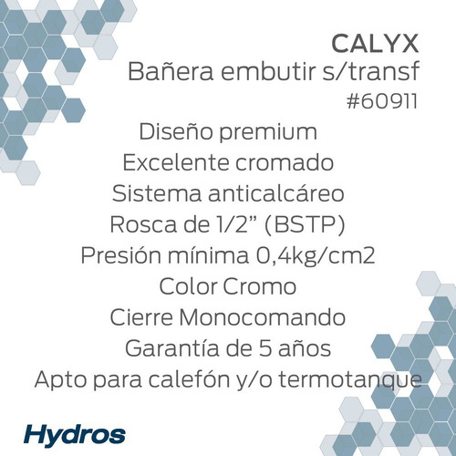 Imagen 4 de 9 de Grifería Hydros Calyx Ducha Embutir Monocomando