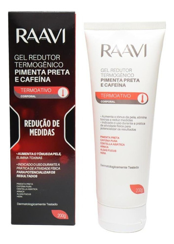 Gel Redutor Termogênico Pimenta Preta E Cafeína Raavi 200g Tipo De Embalagem Bisnaga Fragrância Pimenta Preta