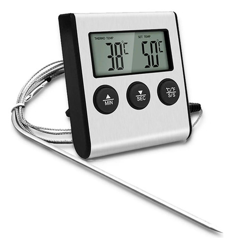 Termometro Con Sonda Y Timer Cocina Digital 2 En 1 Alarma