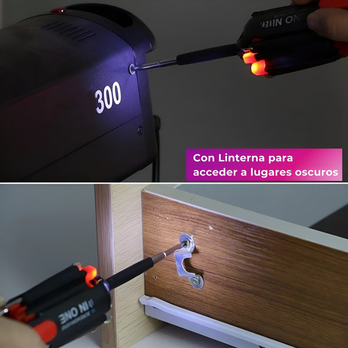 Destornillador 6en1 Linterna Integrada Pila Multifuncional