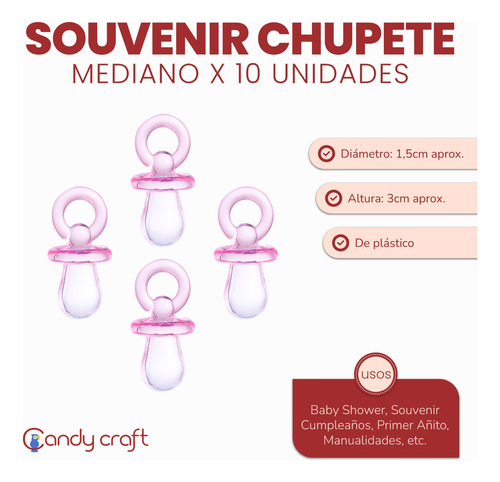 Chupetes De Acrílico Medianos 3cm 10unid Babyshower Souvenir