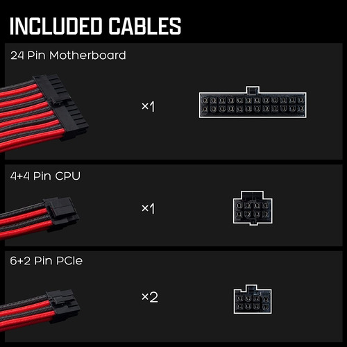 Kit Cables Atx Tecware Atx24 Pci-e 6+2 Eps 4+4 Rojo Y Negro