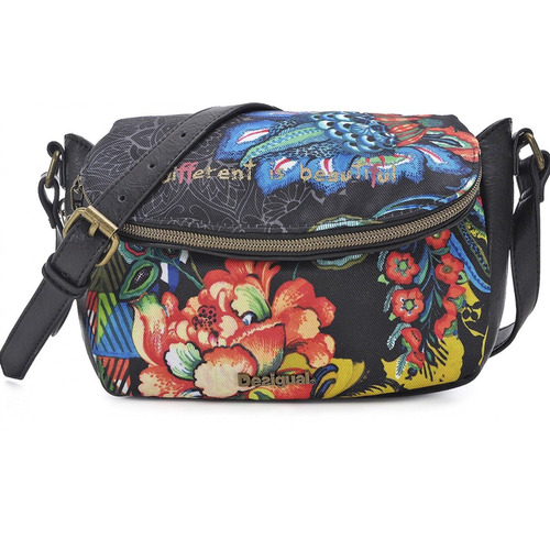 Cartera Desigual Nueva Negra Flores Envío Gratis