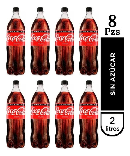 Paquete De 8 Refrescos Coca Cola Sin Azucar De 2 Litros Pet