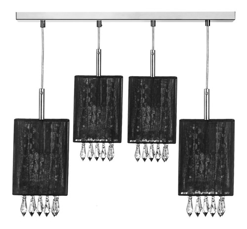 Lustre Pendente Cganza Quadruplo Quadrado Para Sala Preto