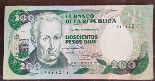 Billete De 200 Pesos Primera Fecha 1983 Imprenta De Bogotá 