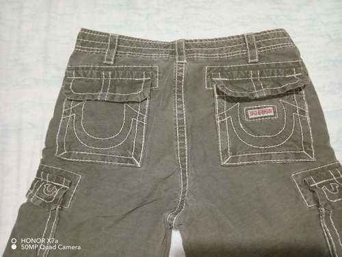 Pantalón True Religion Mod Cargo En Fina Lona Verde Talla 30