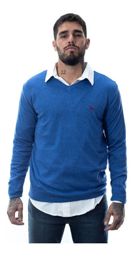 Sweater Hombre Escote En V Azulino Bravo Jeans T. S Al 2xl