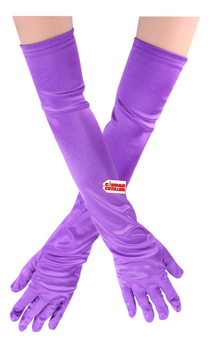 Guantes Violeta Dama 55cm Charleston Satinados Disfraz - Cc