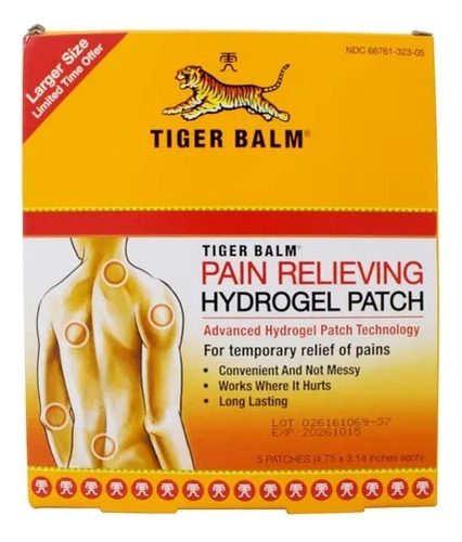 Tiger Balm 5 Adesivos Alívio Dor Grande 12x8cm Hydrogelpatch Mentol