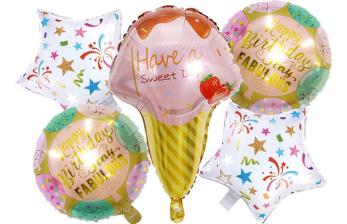 1 Set De Globos De Helado, Cumpleaños, Decoracion Happy