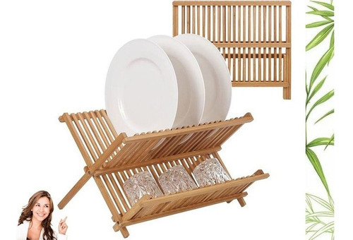 Escurridor de platos de bambú para 18 platos, cocina moderna, color bambú