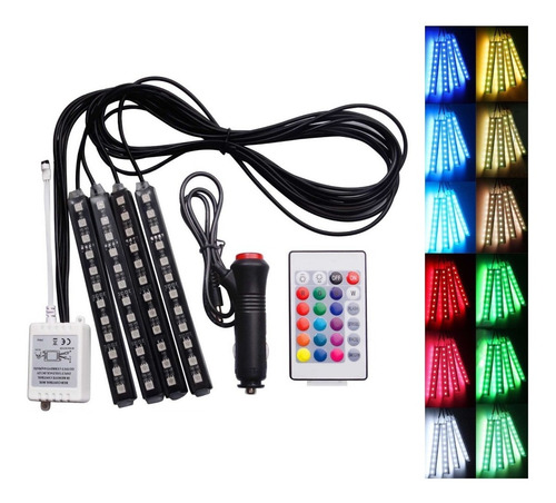Imagen 1 de 8 de Tiras Led Auto Interior Rgb Car Floor Iluminacion 48led 7010