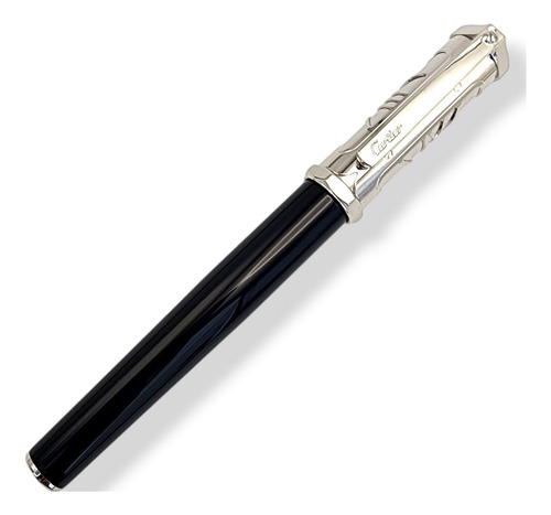 Pluma Estilográfica De Gran Calidad Rollerball Acero Mod.001 Negro/plata Cian (Reacondicionado)