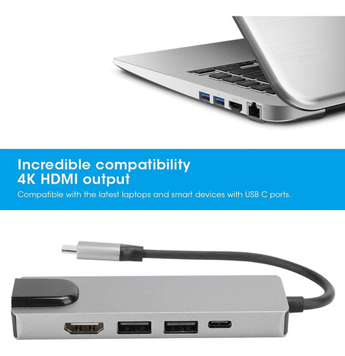 Adaptador Usb-c 5 En 1 Usb-c A Hdtv + Usb3.0 + Pd Support4k