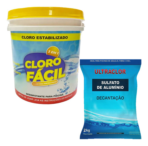 Kit Tratamento Água Piscina Cloro + Sulfato Alum. Ultraclor Cor Branco