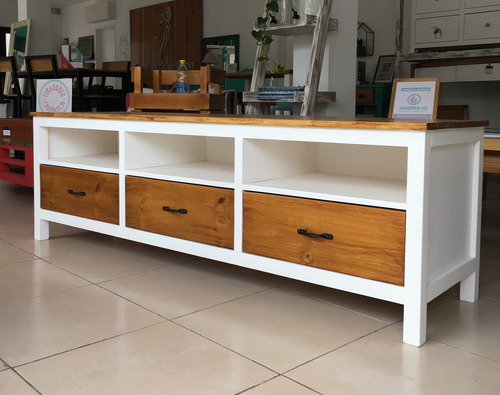 Mesa Rack De Tv Madera Pintada Con Cajones Y Estantes Marrón