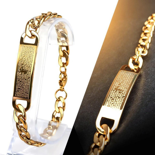 Pulseira Masculino Pai Nosso Aço Inox Dourado Black Friday