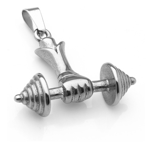 Pingente Halteres P/ Corrente Aço J-316 Musculação Academia Cor Aço inox