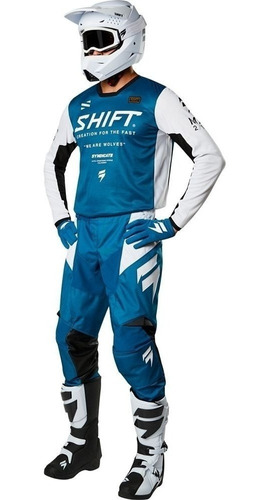 Conjunto Motocross Enduro Shift Whit3 Muse Azul Top Rac Cuo