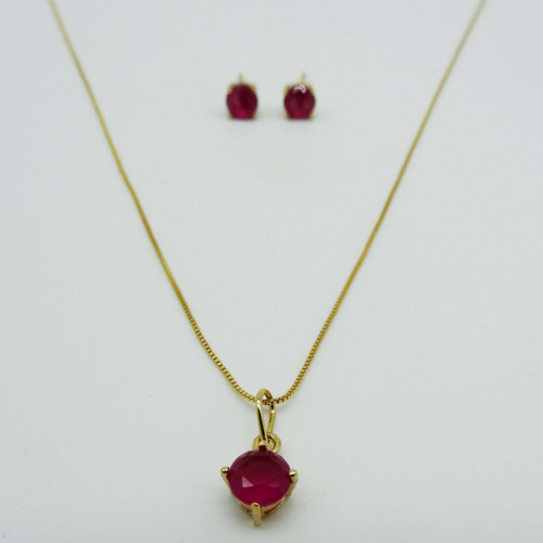 Conjunto Semi Jóia Com Pedra Roxa