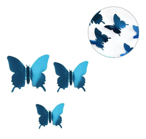 Pegatinas De Pared Mariposa Tipo Espejo Color Azul