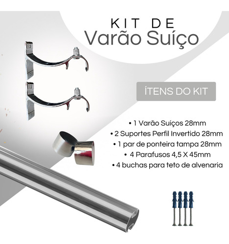 Kit Varão Deslizante Wave 28mm 1,50 Mt Alumínio Várias Cores