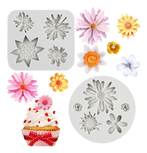 2pcs Molde Silicona Flor De Margarita Fondant Pasta Resina